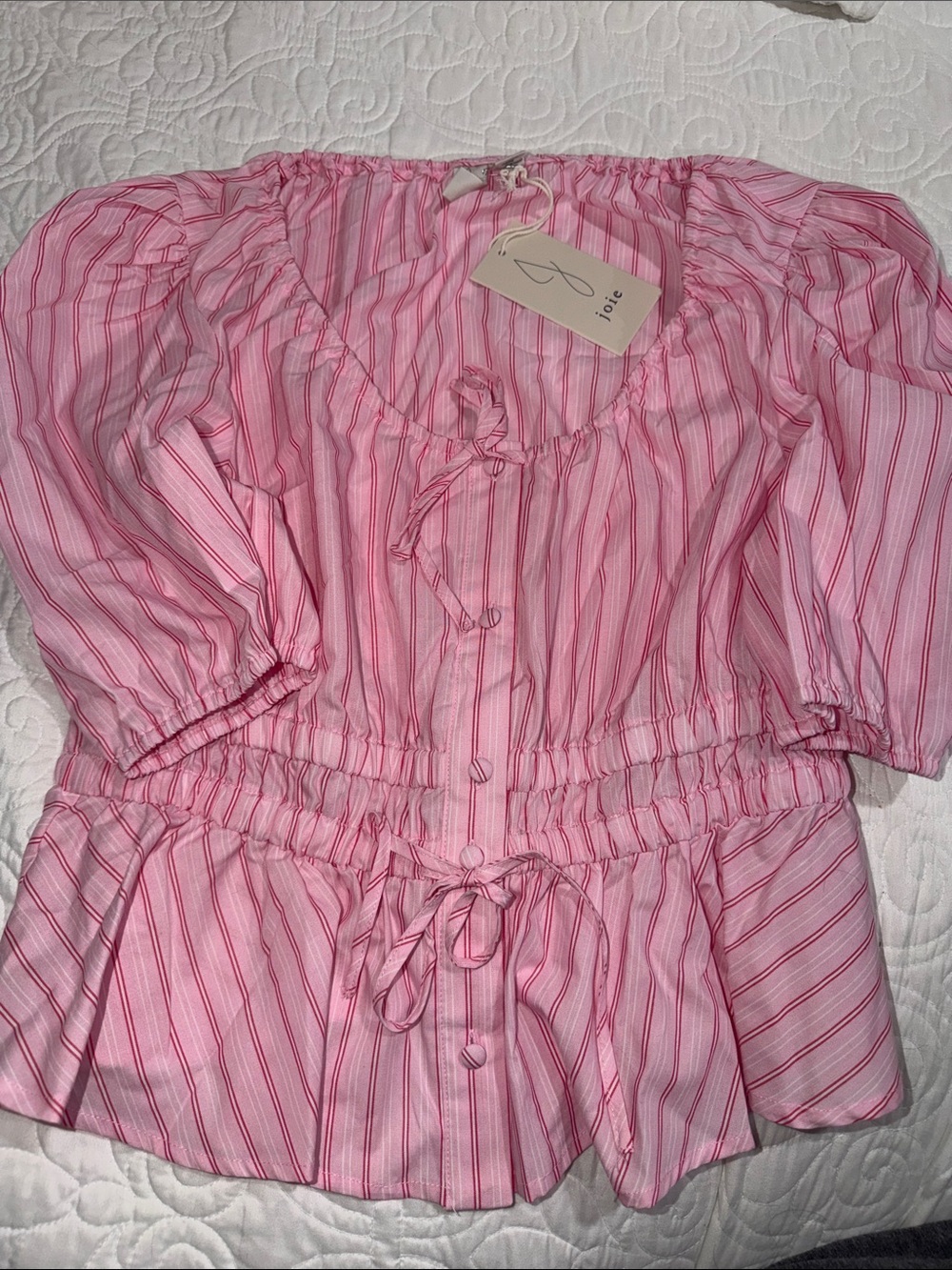 Joie -  Pink & White Striped button down top, size M